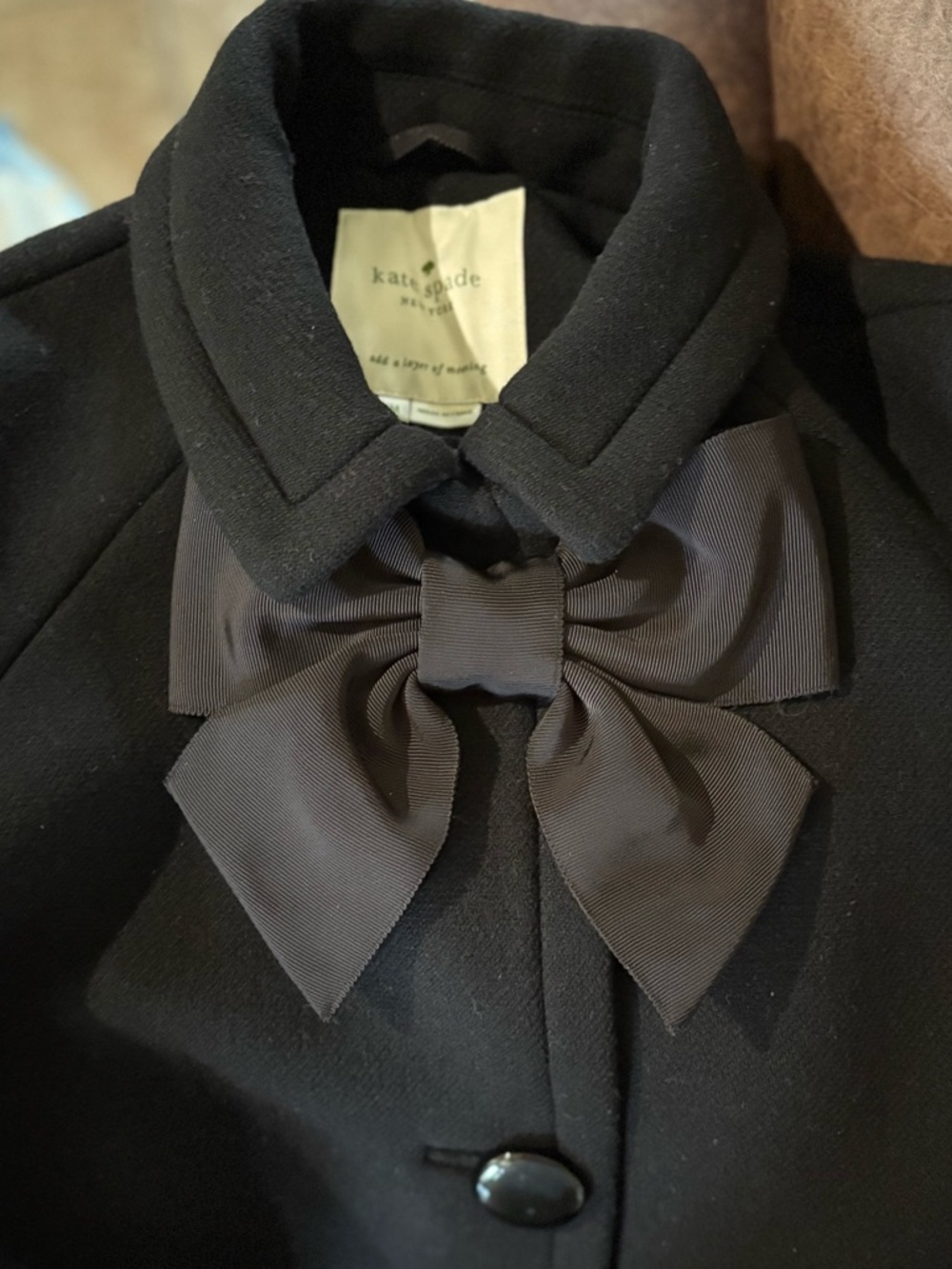 Kate Spade Black Wool Cape with Bow Accent - Picture 13 of 14